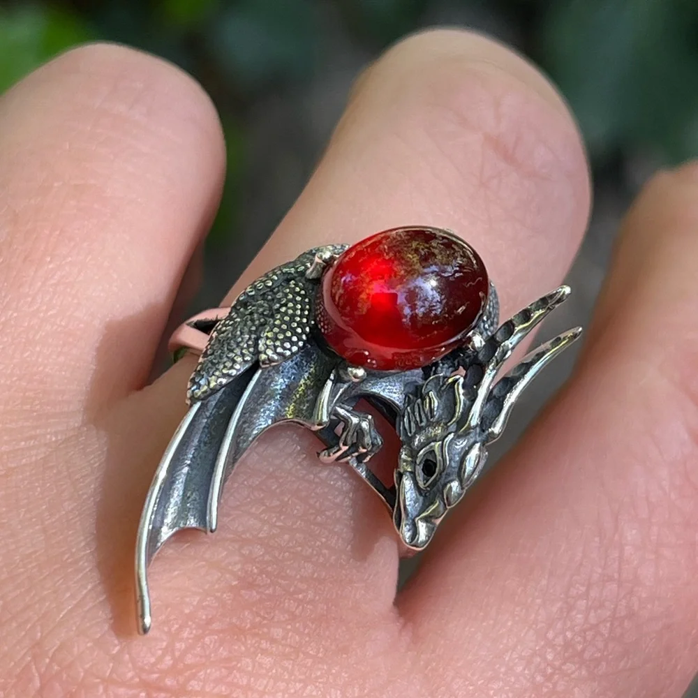 Sterling silver garnet dragon adjustable‎ ring